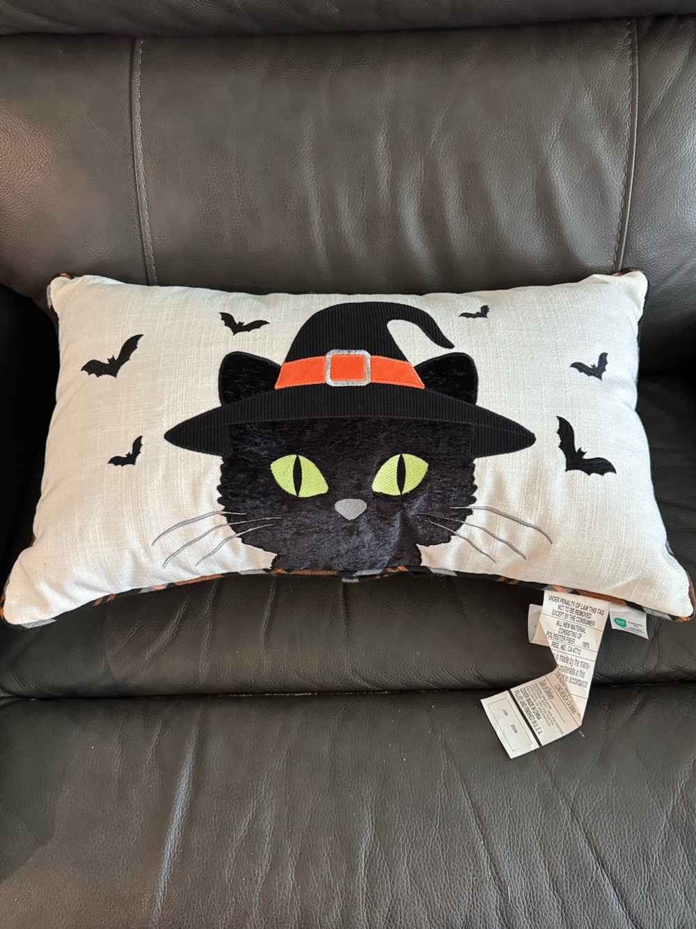 Halloween Black Cat Witch Hat Decorative Pillow